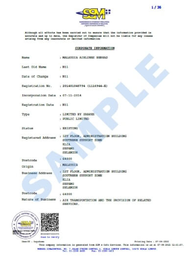 マレーシアの登記情報サンプルデータ